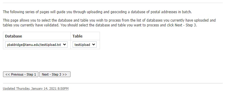 Select your database